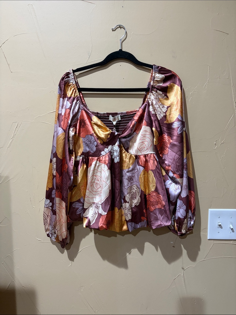 NWT Listicle Floral Satin Peasant Blouse